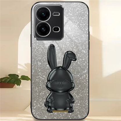 For vivo V25 5G Kickstand Case Rabbit Design PC+TPU Phone Cover