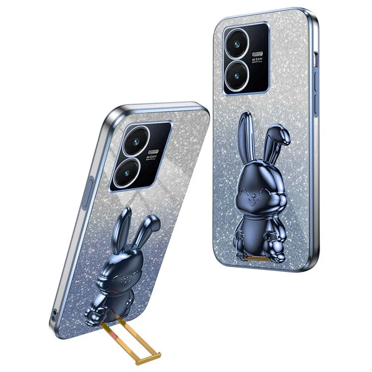 For vivo Y22s 4G / Y22 4G Protective Case Rabbit Design Kickstand PC+TPU Phone Cover