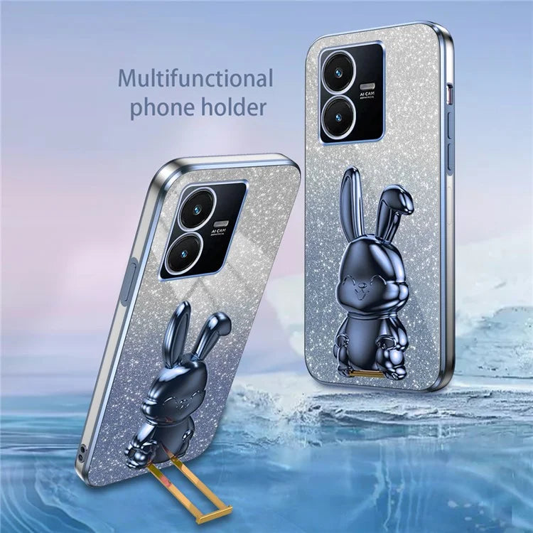 For vivo Y22s 4G / Y22 4G Protective Case Rabbit Design Kickstand PC+TPU Phone Cover
