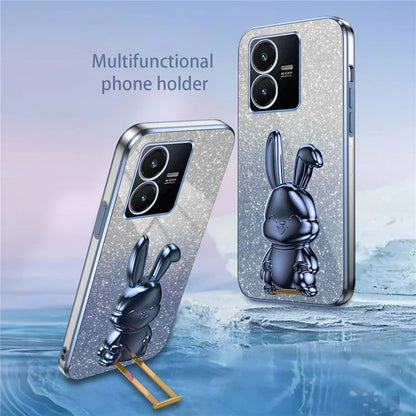 For vivo Y22s 4G / Y22 4G Protective Case Rabbit Design Kickstand PC+TPU Phone Cover
