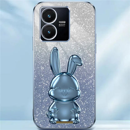 For vivo Y22s 4G / Y22 4G Protective Case Rabbit Design Kickstand PC+TPU Phone Cover