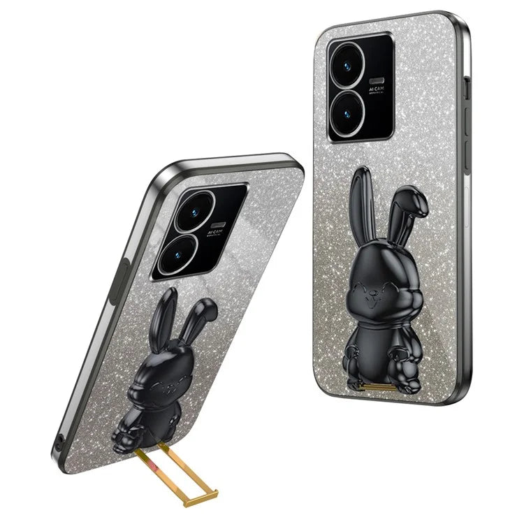 For vivo Y22s 4G / Y22 4G Protective Case Rabbit Design Kickstand PC+TPU Phone Cover