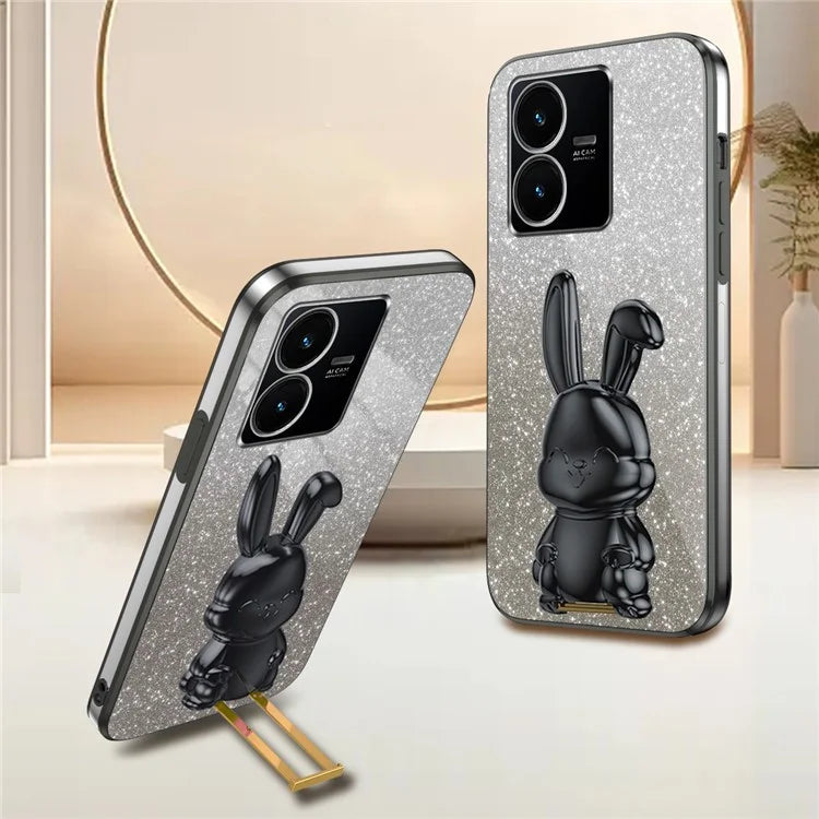 For vivo Y22s 4G / Y22 4G Protective Case Rabbit Design Kickstand PC+TPU Phone Cover