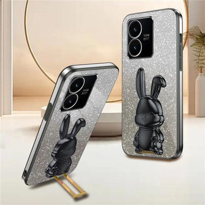 For vivo Y22s 4G / Y22 4G Protective Case Rabbit Design Kickstand PC+TPU Phone Cover