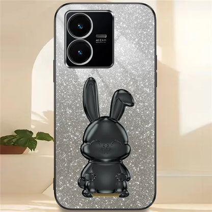 For vivo Y22s 4G / Y22 4G Protective Case Rabbit Design Kickstand PC+TPU Phone Cover