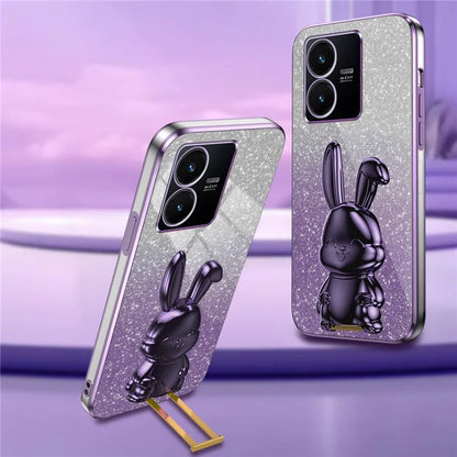 For vivo Y22s 4G / Y22 4G Protective Case Rabbit Design Kickstand PC+TPU Phone Cover