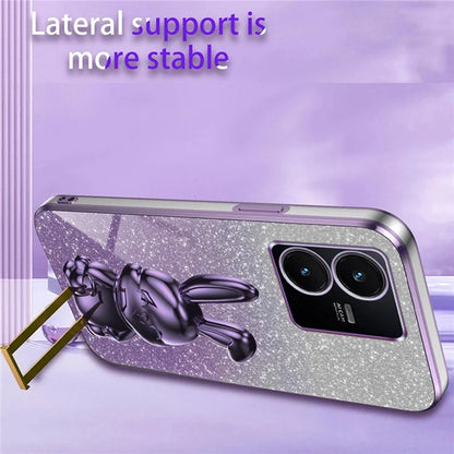 For vivo Y22s 4G / Y22 4G Protective Case Rabbit Design Kickstand PC+TPU Phone Cover