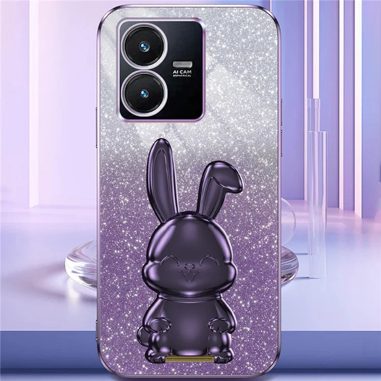 For vivo Y22s 4G / Y22 4G Protective Case Rabbit Design Kickstand PC+TPU Phone Cover