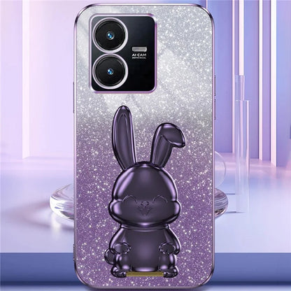 For vivo Y22s 4G / Y22 4G Protective Case Rabbit Design Kickstand PC+TPU Phone Cover