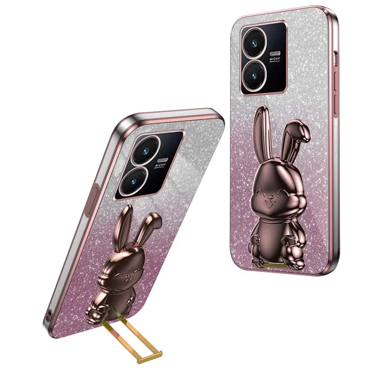 For vivo Y22s 4G / Y22 4G Protective Case Rabbit Design Kickstand PC+TPU Phone Cover