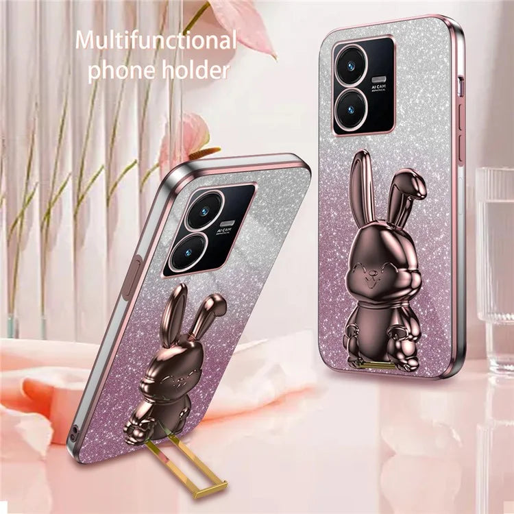 For vivo Y22s 4G / Y22 4G Protective Case Rabbit Design Kickstand PC+TPU Phone Cover