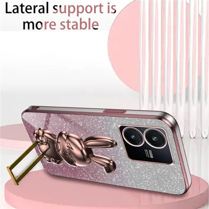 For vivo Y22s 4G / Y22 4G Protective Case Rabbit Design Kickstand PC+TPU Phone Cover