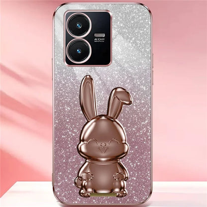 For vivo Y22s 4G / Y22 4G Protective Case Rabbit Design Kickstand PC+TPU Phone Cover
