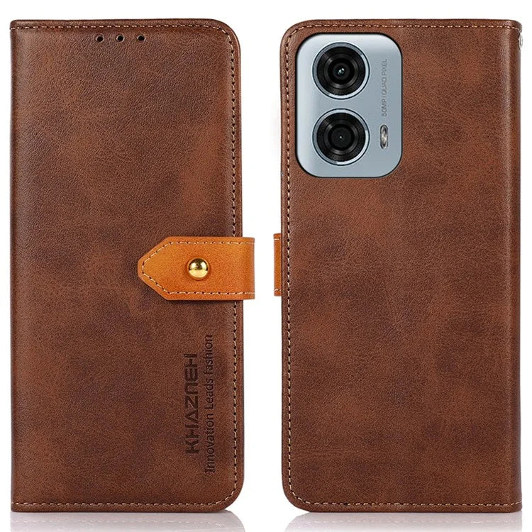 KHAZNEH For Motorola Moto G34 5G Case Golden Buckle Flip Leather Wallet Phone Cover