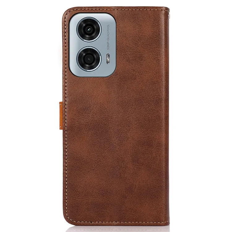 KHAZNEH For Motorola Moto G34 5G Case Golden Buckle Flip Leather Wallet Phone Cover