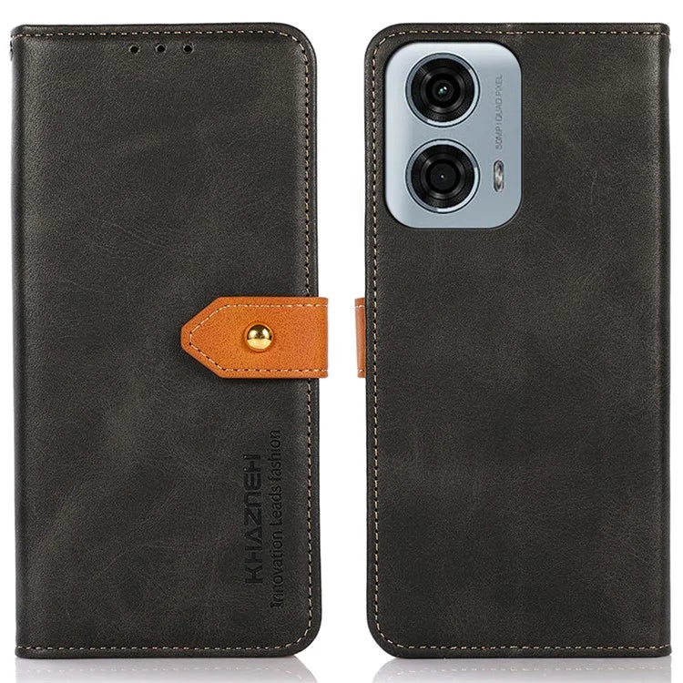 KHAZNEH For Motorola Moto G34 5G Case Golden Buckle Flip Leather Wallet Phone Cover