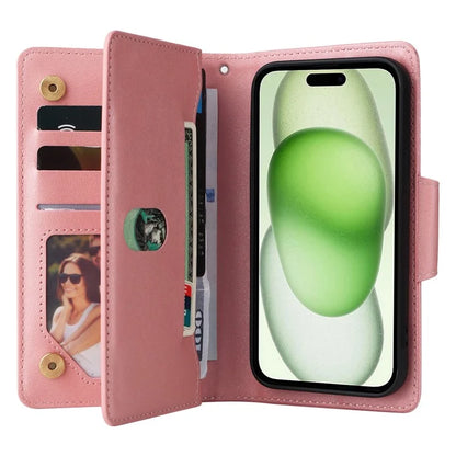 Rivet Decor Phone Case for iPhone 15 Wallet PU Leather Shell Stand Phone Cover
