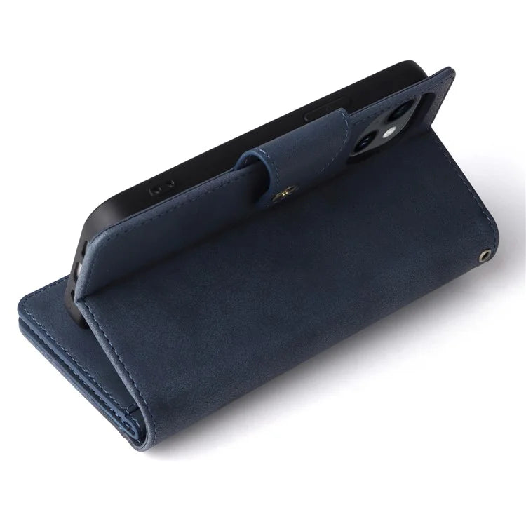 Rivet Decor Phone Case for iPhone 15 Wallet PU Leather Shell Stand Phone Cover