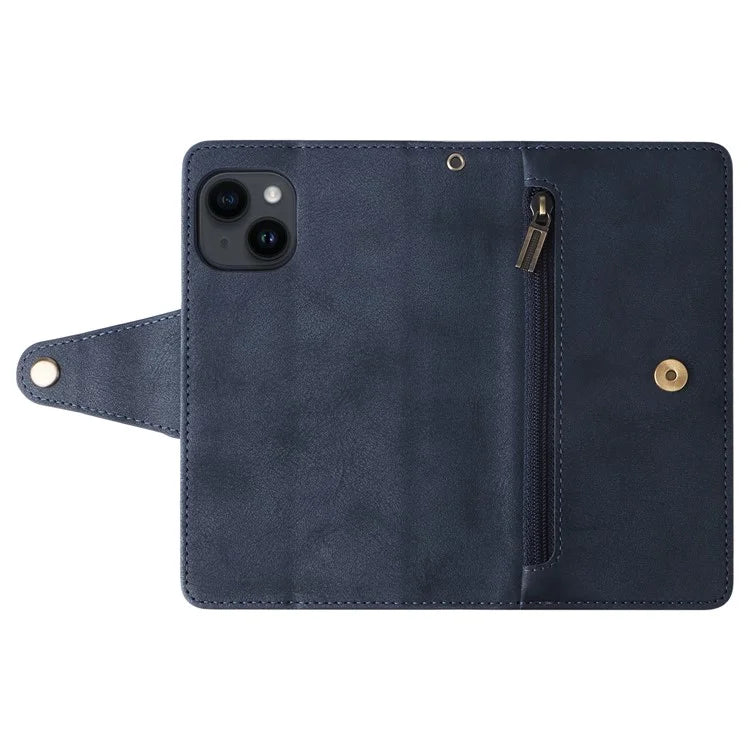 Rivet Decor Phone Case for iPhone 15 Wallet PU Leather Shell Stand Phone Cover