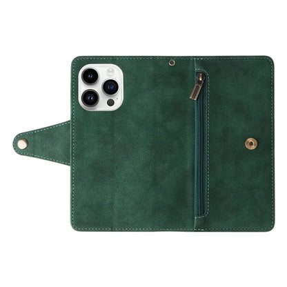 For iPhone 15 Pro Anti-Scratch PU Leather Wallet Rivet Decor Case Stand Phone Cover with Strap