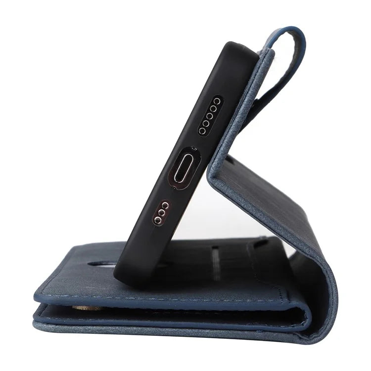 For iPhone 15 Pro Anti-Scratch PU Leather Wallet Rivet Decor Case Stand Phone Cover with Strap