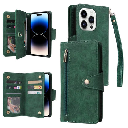 For iPhone 15 Pro Max Shockproof Phone Cover Rivet Decor PU Leather Case Stand Phone Shell Wallet