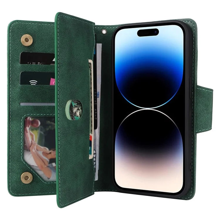 For iPhone 15 Pro Max Shockproof Phone Cover Rivet Decor PU Leather Case Stand Phone Shell Wallet