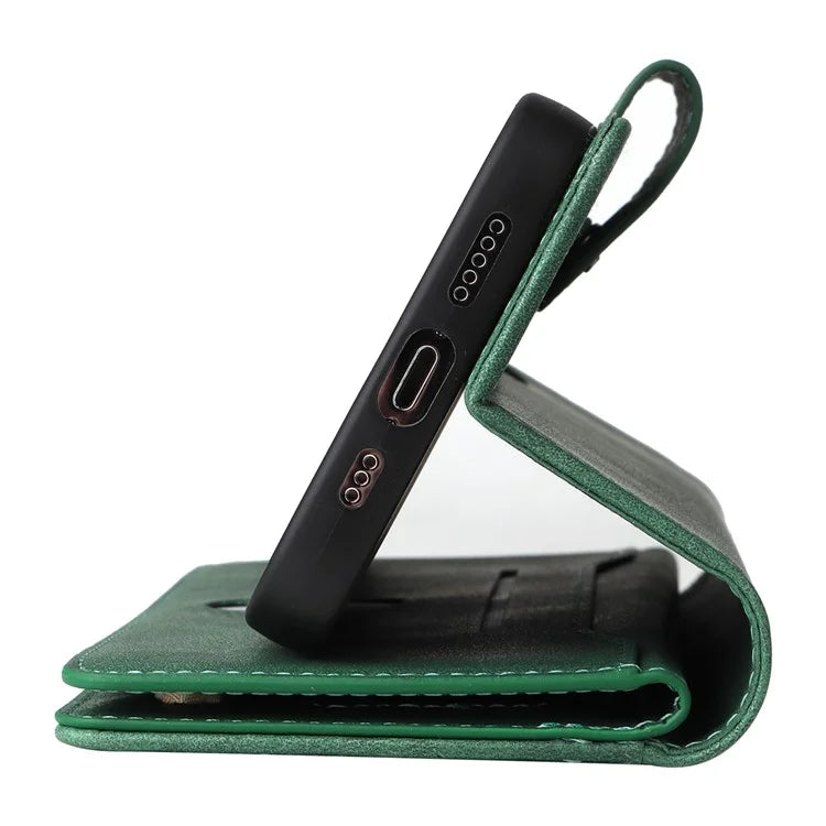 For iPhone 15 Pro Max Shockproof Phone Cover Rivet Decor PU Leather Case Stand Phone Shell Wallet