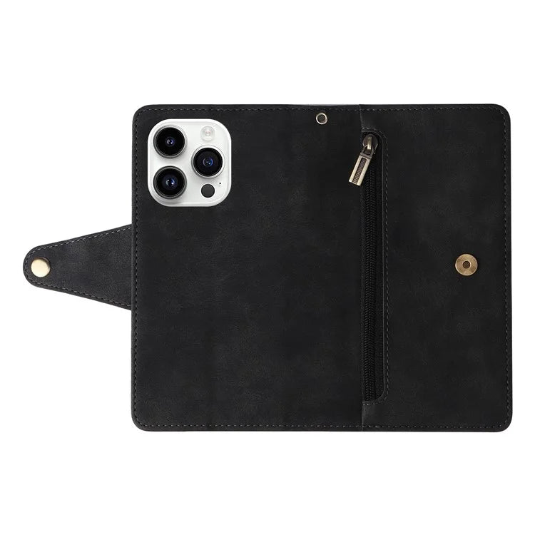 For iPhone 15 Pro Max Shockproof Phone Cover Rivet Decor PU Leather Case Stand Phone Shell Wallet