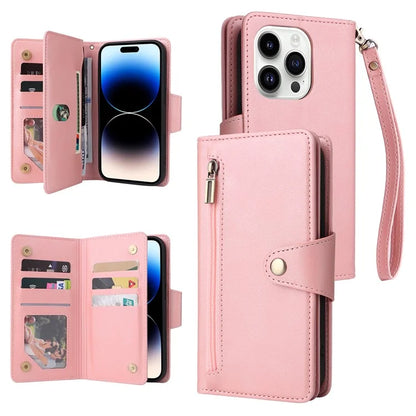 For iPhone 15 Pro Max Shockproof Phone Cover Rivet Decor PU Leather Case Stand Phone Shell Wallet