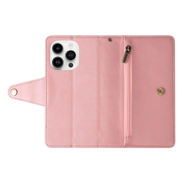 For iPhone 15 Pro Max Shockproof Phone Cover Rivet Decor PU Leather Case Stand Phone Shell Wallet