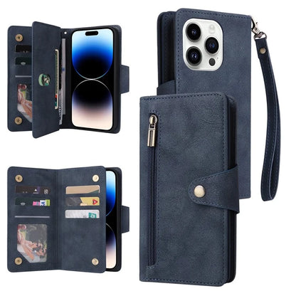 For iPhone 15 Pro Max Shockproof Phone Cover Rivet Decor PU Leather Case Stand Phone Shell Wallet