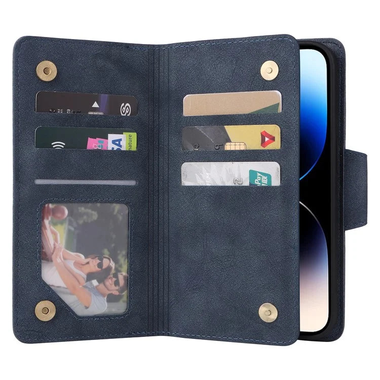 For iPhone 15 Pro Max Shockproof Phone Cover Rivet Decor PU Leather Case Stand Phone Shell Wallet