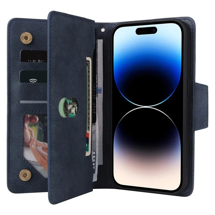 For iPhone 15 Pro Max Shockproof Phone Cover Rivet Decor PU Leather Case Stand Phone Shell Wallet