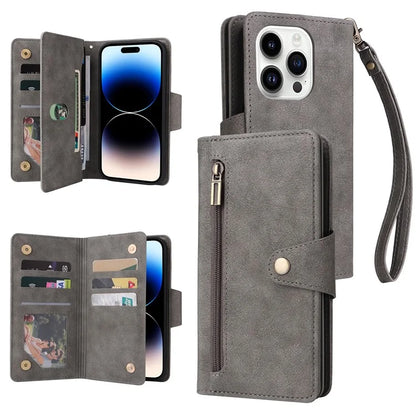 For iPhone 15 Pro Max Shockproof Phone Cover Rivet Decor PU Leather Case Stand Phone Shell Wallet