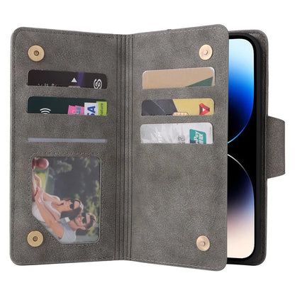 For iPhone 15 Pro Max Shockproof Phone Cover Rivet Decor PU Leather Case Stand Phone Shell Wallet