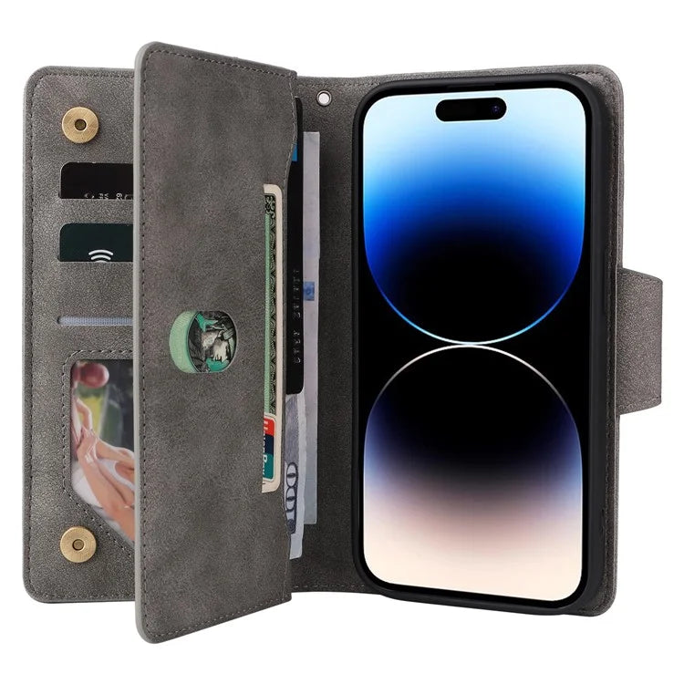 For iPhone 15 Pro Max Shockproof Phone Cover Rivet Decor PU Leather Case Stand Phone Shell Wallet