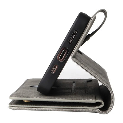 For iPhone 15 Pro Max Shockproof Phone Cover Rivet Decor PU Leather Case Stand Phone Shell Wallet