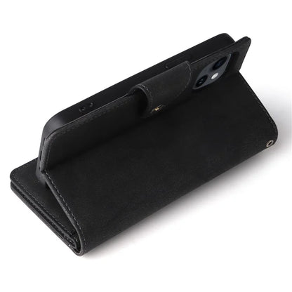 For iPhone 15 Plus Wallet Rivet Decor PU Leather Case Stand Phone Cover