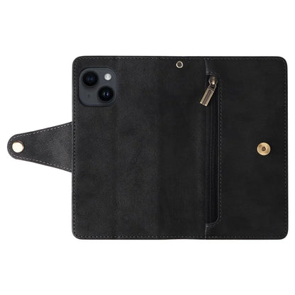 For iPhone 15 Plus Wallet Rivet Decor PU Leather Case Stand Phone Cover