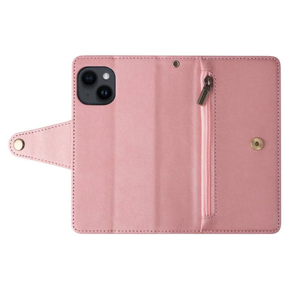 For iPhone 15 Plus Wallet Rivet Decor PU Leather Case Stand Phone Cover