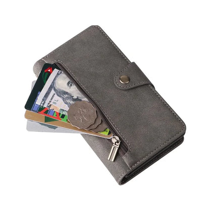 For iPhone 15 Plus Wallet Rivet Decor PU Leather Case Stand Phone Cover