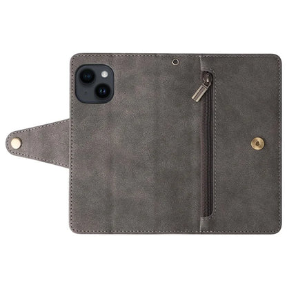 For iPhone 15 Plus Wallet Rivet Decor PU Leather Case Stand Phone Cover