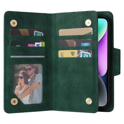 For iPhone 15 Plus Wallet Rivet Decor PU Leather Case Stand Phone Cover