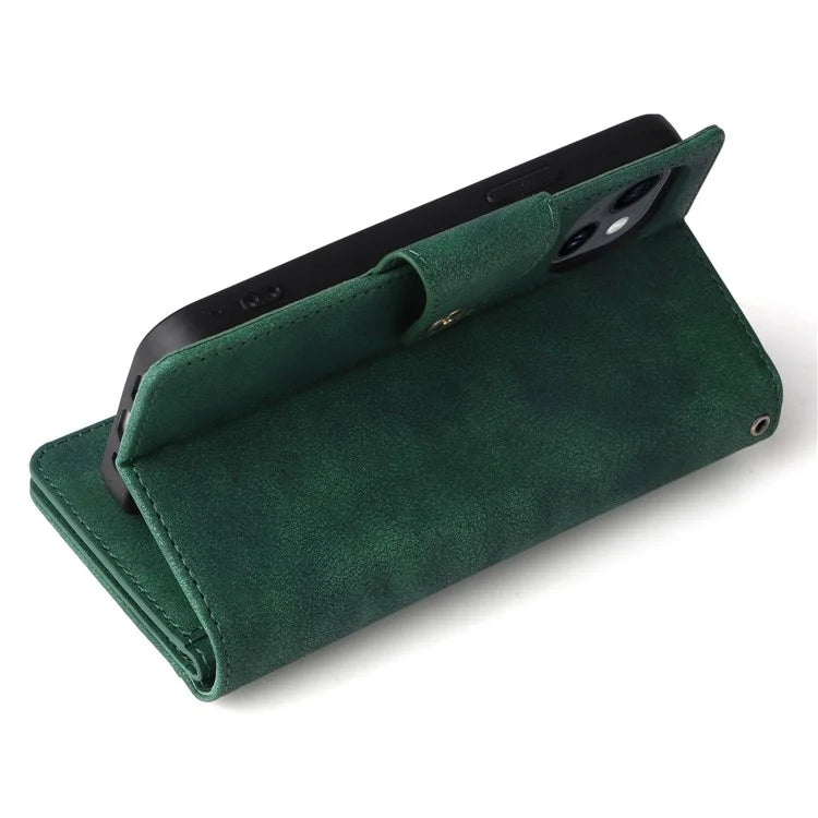 For iPhone 15 Plus Wallet Rivet Decor PU Leather Case Stand Phone Cover