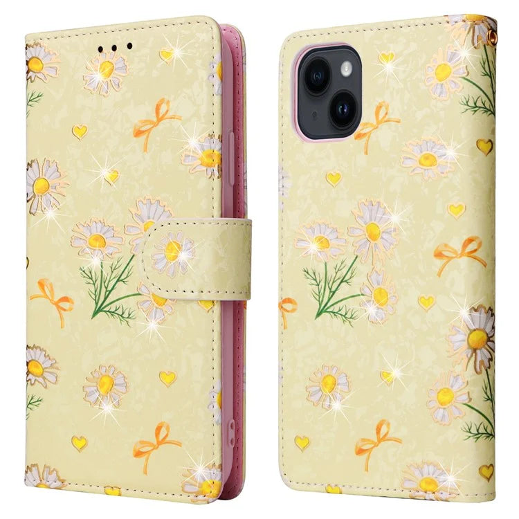 For iPhone 15 Plus Case Lacquered RFID Blocking PU Leather Wallet Phone Cover