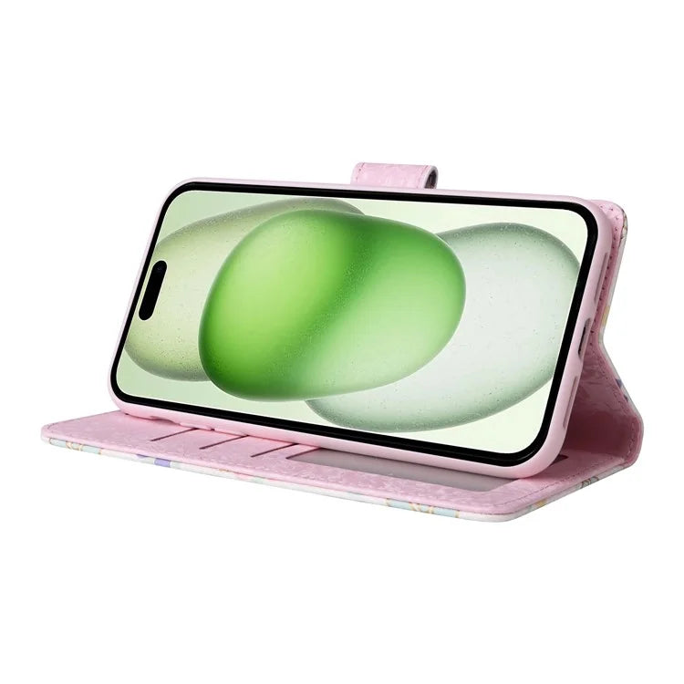 For iPhone 15 Plus Case Lacquered RFID Blocking PU Leather Wallet Phone Cover