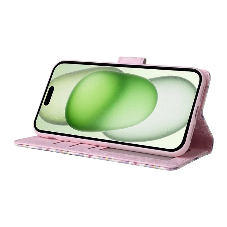 For iPhone 15 Plus Case Lacquered RFID Blocking PU Leather Wallet Phone Cover