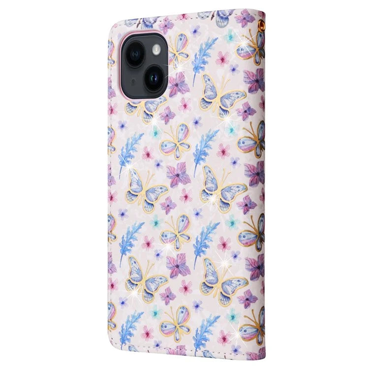 For iPhone 15 Plus Case Lacquered RFID Blocking PU Leather Wallet Phone Cover