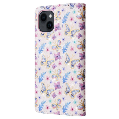 For iPhone 15 Cell Phone Case Lacquered RFID Blocking PU Leather Stand Cover